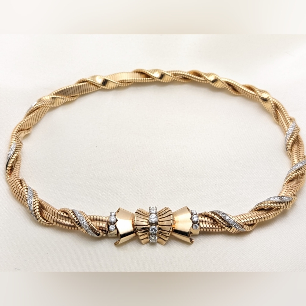 Amazing Vintage Retro 14K Solid Gold and Diamond Choker 1940's-1950's